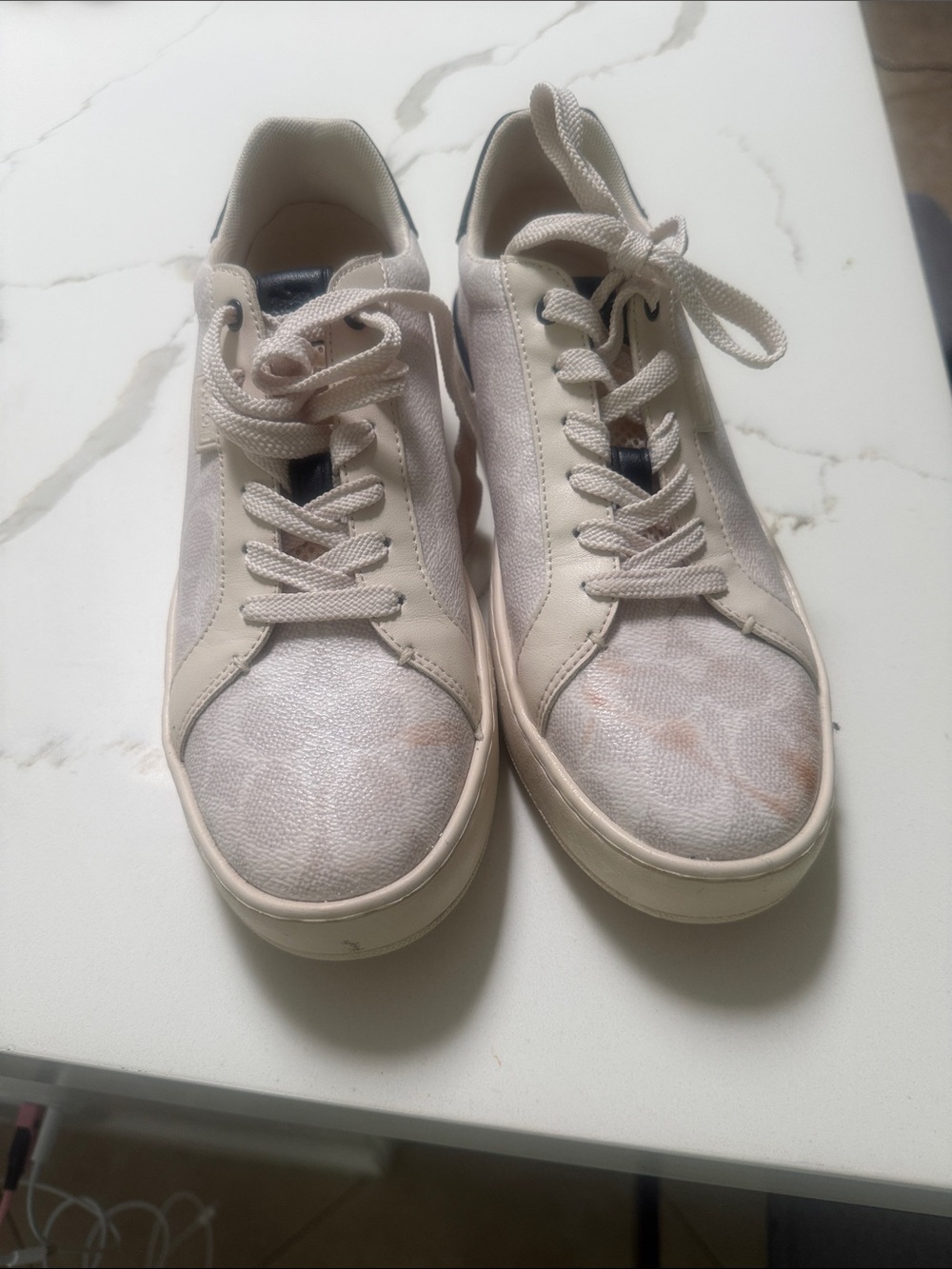 Coach Cream Low-Top Lace-Up Sneakers